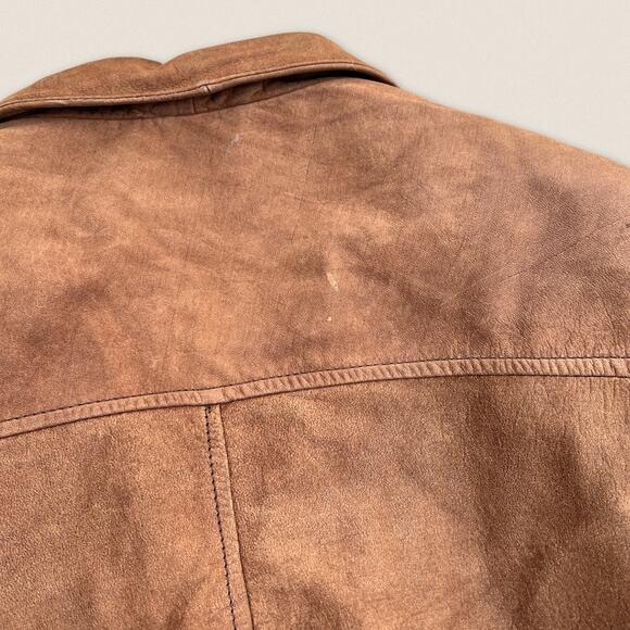 Vintage Brown Leather Bomber Pilot Flight Jacket Global Identity | Size Medium - Picture 7 of 9